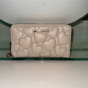 Michael Kors Cream Heart-Embossed Zip Wallet with Gold Hardware